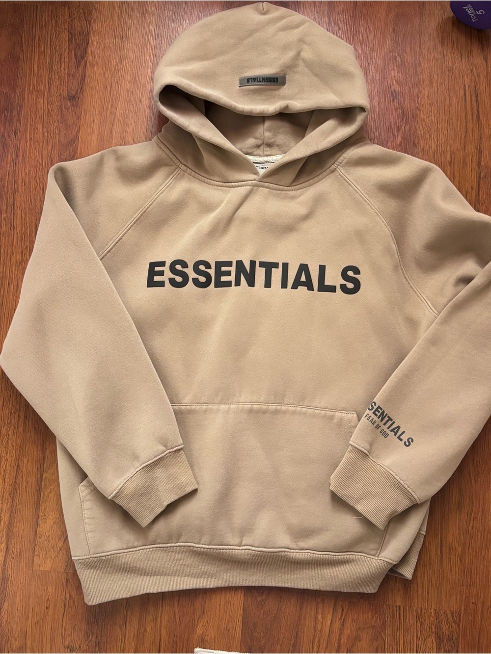 Fear of God Essentials Tan Hoodie with Black Logo